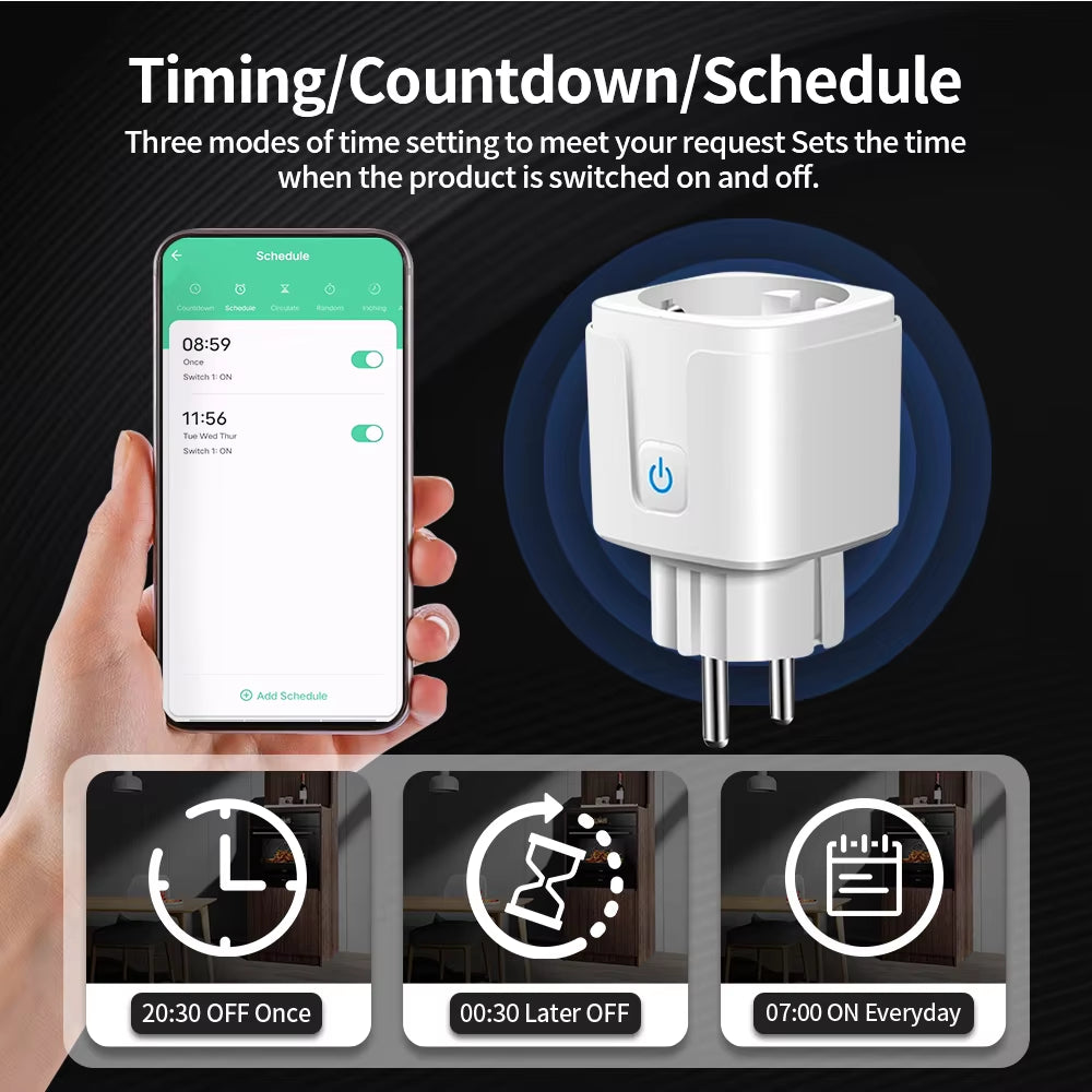 TUYA Smart Plug Wifi/Zigbee Socket EU 16A/20A with Power Monitor Timing Function Voice Control Works with Alexa Googlehome
