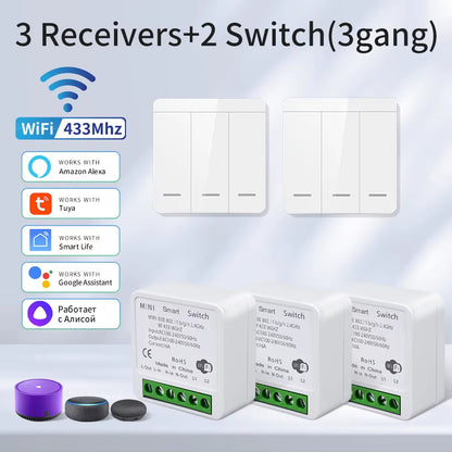 Tuya Smart Wifi Switch for Lighting RF 433Mhz Wireless Switch Smart Life APP Voice Control Work with Alexa Google Home Alice