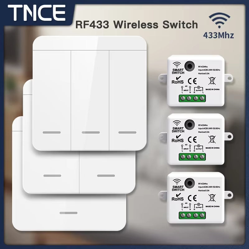 RF433 Relay Receiver,Wireless Light Switch 433Mhz Mini Remote Control,1/2/3Gang Wall Transmitter Switch, Led Lamp Fan Smart