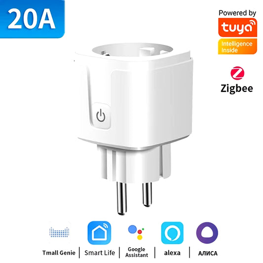 TUYA Smart Plug Wifi/Zigbee Socket EU 16A/20A with Power Monitor Timing Function Voice Control Works with Alexa Googlehome