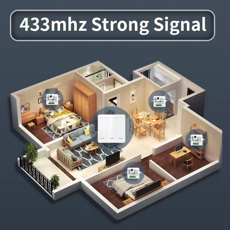 RF433 Relay Receiver,Wireless Light Switch 433Mhz Mini Remote Control,1/2/3Gang Wall Transmitter Switch, Led Lamp Fan Smart