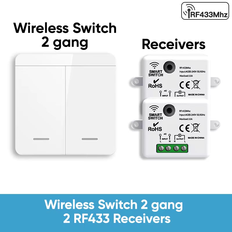 RF433 Relay Receiver,Wireless Light Switch 433Mhz Mini Remote Control,1/2/3Gang Wall Transmitter Switch, Led Lamp Fan Smart