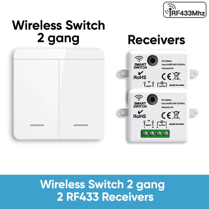 RF433 Relay Receiver,Wireless Light Switch 433Mhz Mini Remote Control,1/2/3Gang Wall Transmitter Switch, Led Lamp Fan Smart