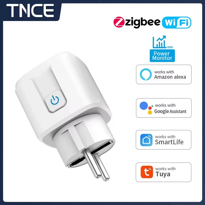 TUYA Smart Plug Wifi/Zigbee Socket EU 16A/20A with Power Monitor Timing Function Voice Control Works with Alexa Googlehome