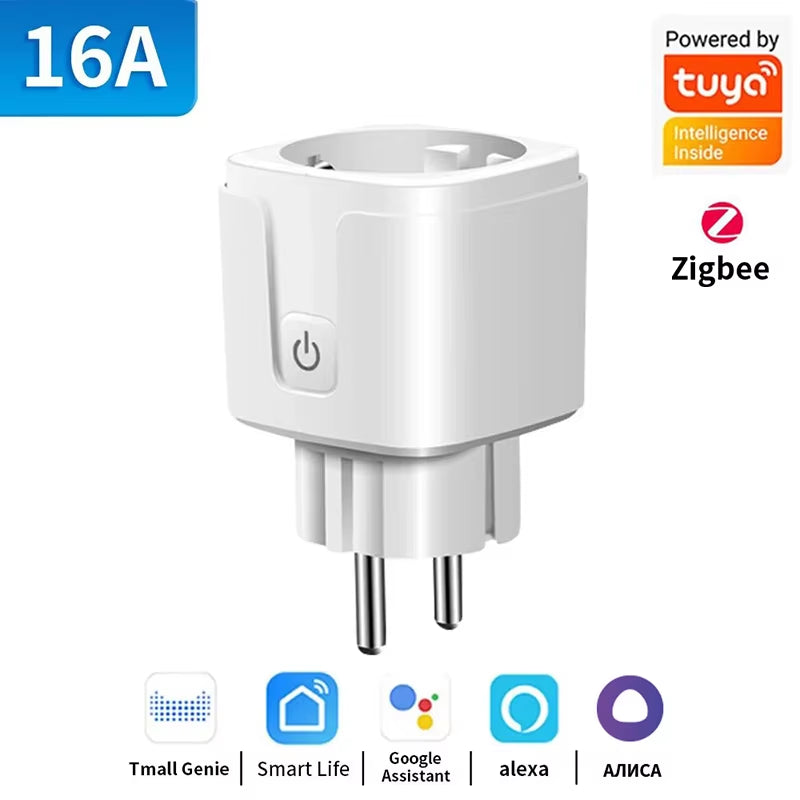 TUYA Smart Plug Wifi/Zigbee Socket EU 16A/20A with Power Monitor Timing Function Voice Control Works with Alexa Googlehome