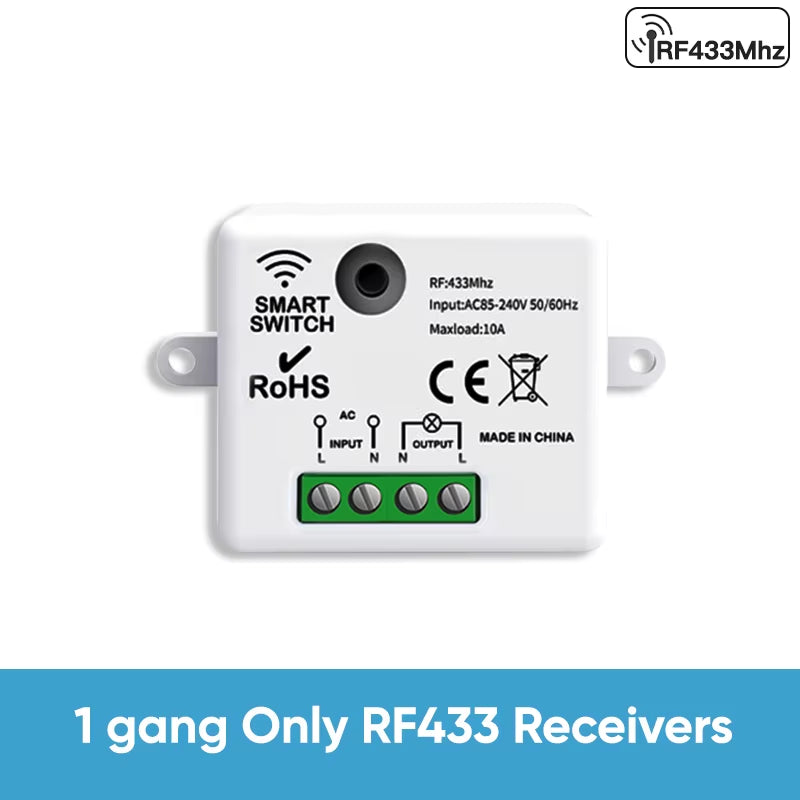 RF433 Relay Receiver,Wireless Light Switch 433Mhz Mini Remote Control,1/2/3Gang Wall Transmitter Switch, Led Lamp Fan Smart