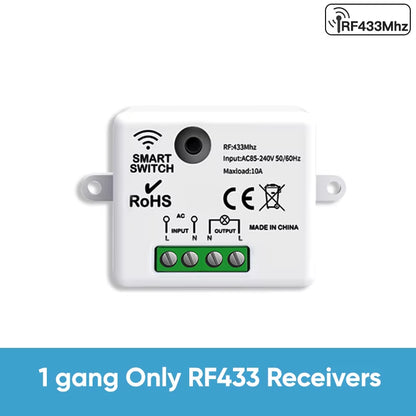 RF433 Relay Receiver,Wireless Light Switch 433Mhz Mini Remote Control,1/2/3Gang Wall Transmitter Switch, Led Lamp Fan Smart